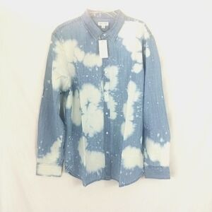 Sun and Stone Chambray Bleach Splash Shirt Men XL Button Up Regular Cotton